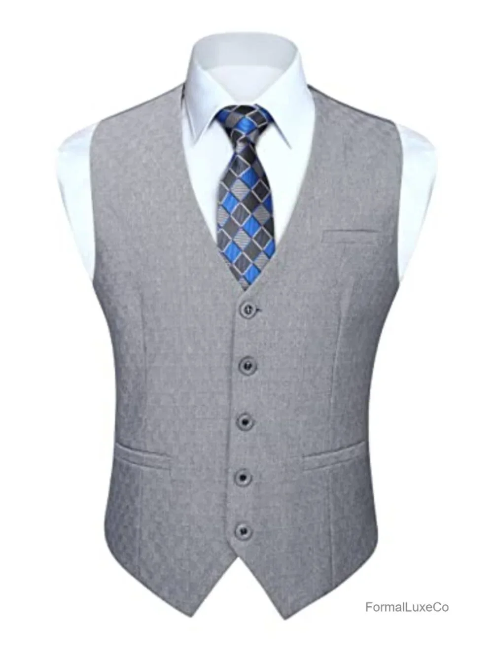 Men's Slim Fit V-Neck Suit Vest Formal Wedding Waistcoat with Pockets